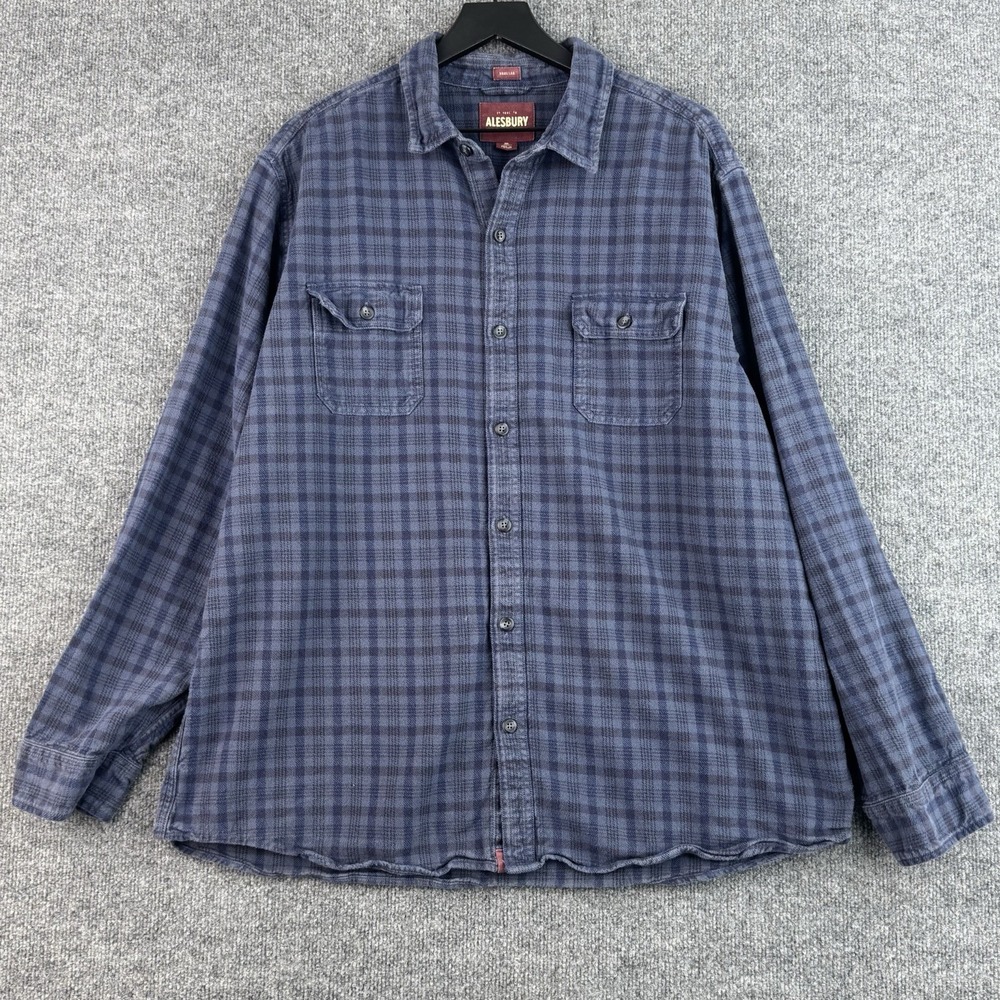 Alesbury Heavy Flannel Shirt Mens 2XLT Blue Plaid Casual Outdoor Long Sleeve‎